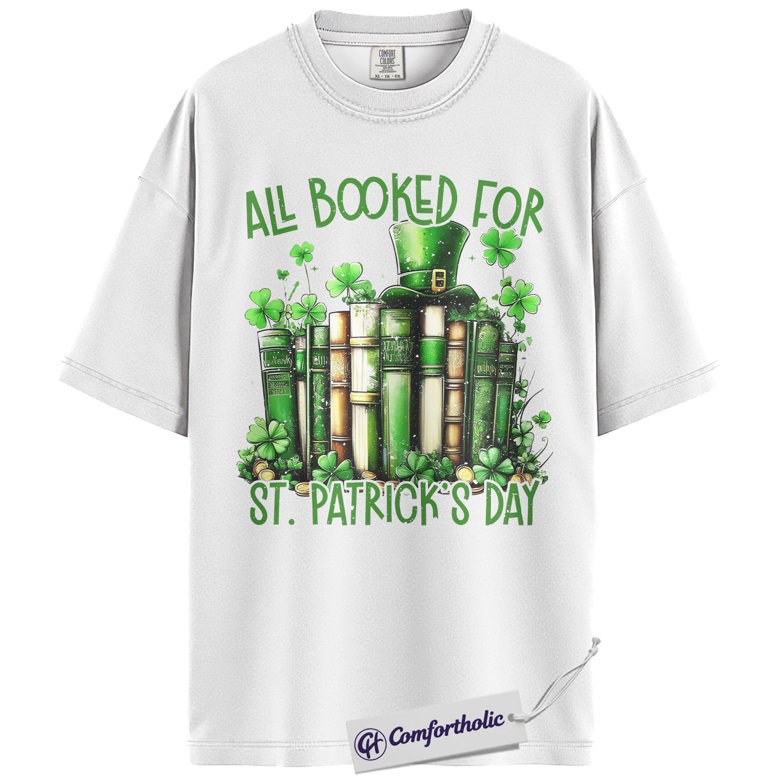 St Patrick’s Day Book Shirt, Funny Shamrock Books Graphic Tee, Librarian Reading T-Shirt, St Patricks Day Gift for Book Lovers, Comfort Colors Shirt - Image 2