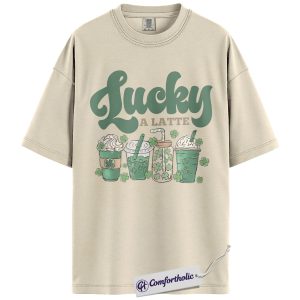 Lucky A Latte Shirt, Shamrock Coffee Graphic Tee, St Patricks Day Coffee T-Shirt, Funny St Patricks Day Gift for Coffee Lovers, Comfort Colors Shirt