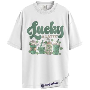 Alternative view of Lucky A Latte Shirt, Shamrock Coffee Graphic Tee, St Patricks Day Coffee T-Shirt, Funny St Patricks Day Gift for Coffee Lovers, Comfort Colors Shirt