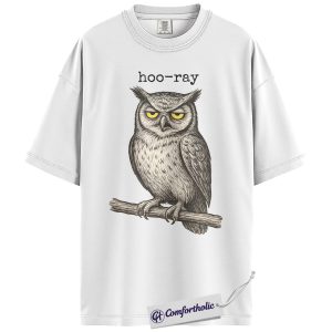 Alternative view of Hoo-Ray Owl Shirt, Funny Grumpy Owl Graphic Tee, Bird Lover Nature T-Shirt, Gift for Animal Lovers, Comfort Colors Shirt