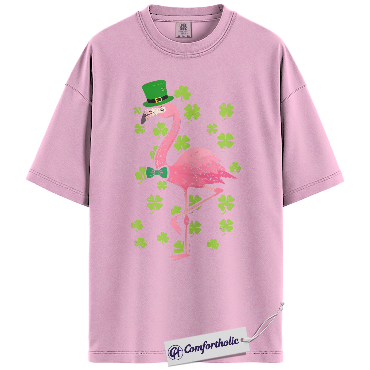 St Patricks Flamingo Shirt, Funny Shamrock Flamingo Graphic Tee, St Patrick’s Day Party T-Shirt, Gift for Women & Animal Lovers, Comfort Colors Shirt - Image 8
