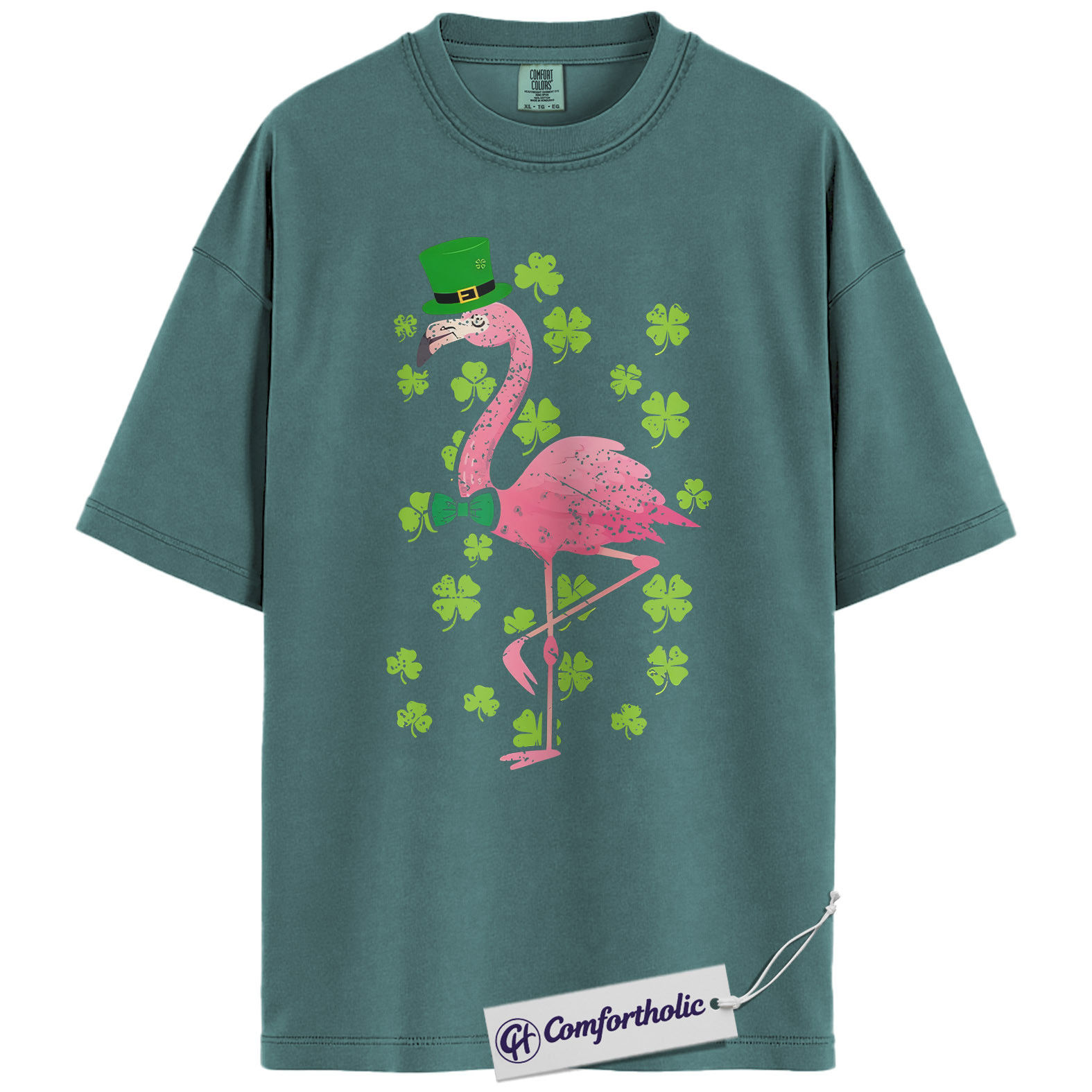 St Patricks Flamingo Shirt, Funny Shamrock Flamingo Graphic Tee, St Patrick’s Day Party T-Shirt, Gift for Women & Animal Lovers, Comfort Colors Shirt - Image 11