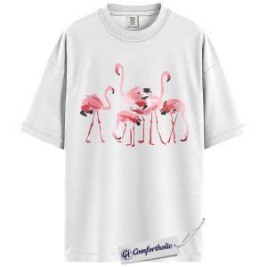 Alternative view of Flamingo Shirt, Watercolor Pink Flamingo Graphic Tee, Tropical Bird Beach T-Shirt, Summer Gift for Flamingo Lovers, Comfort Colors Shirt