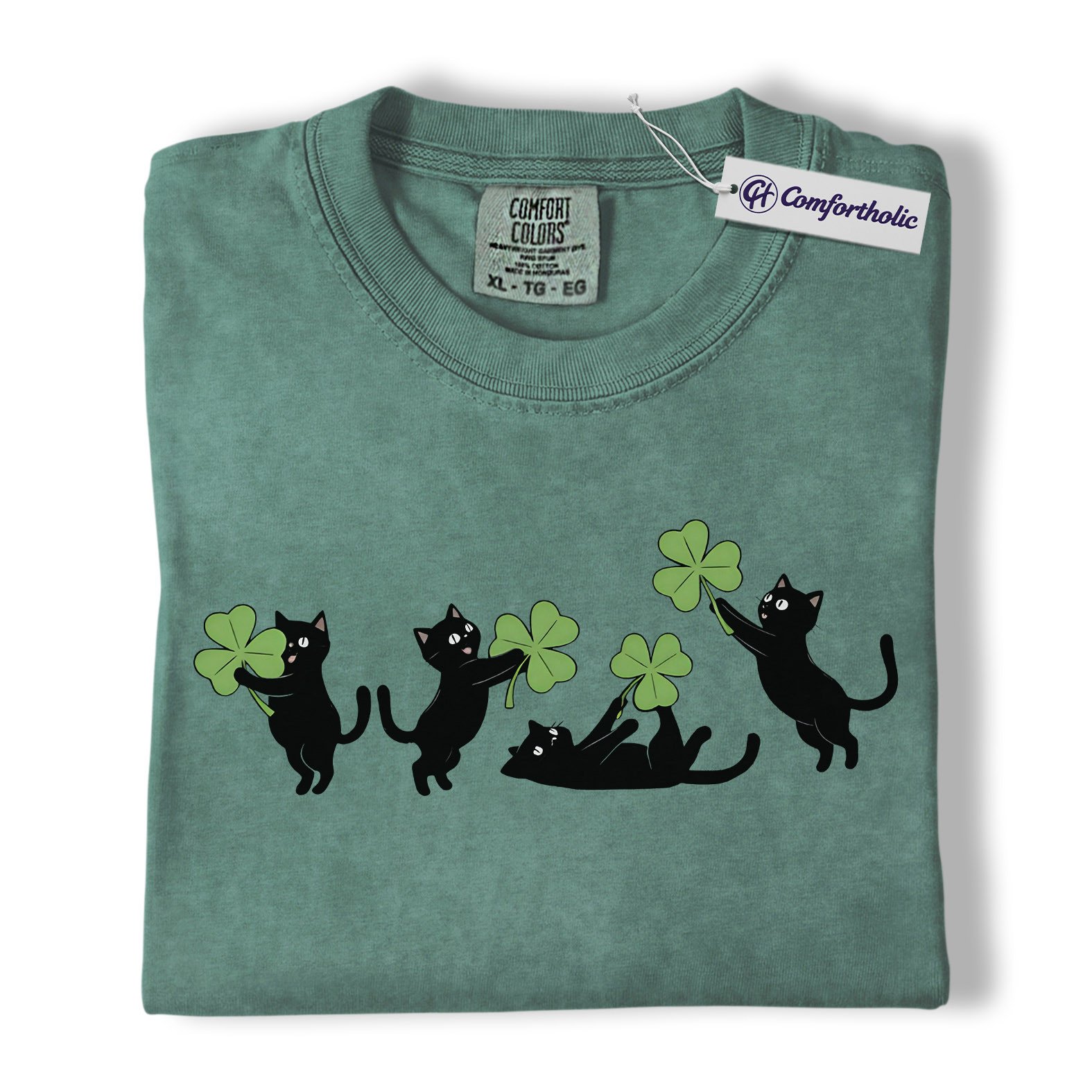 St Patrick’s Day Black Cat Shirt, Cute Shamrock Cats Graphic Tee, Irish Pet Lover T-Shirt, Funny St Paddy’s Day Gift for Cat Moms & Animal Lovers, Comfort Colors Shirt - Image 10