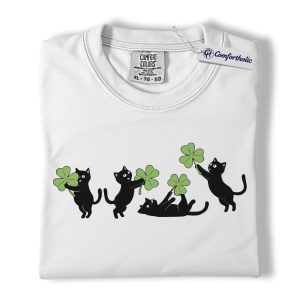Alternative view of St Patrick’s Day Black Cat Shirt, Cute Shamrock Cats Graphic Tee, Irish Pet Lover T-Shirt, Funny St Paddy’s Day Gift for Cat Moms & Animal Lovers, Comfort Colors Shirt