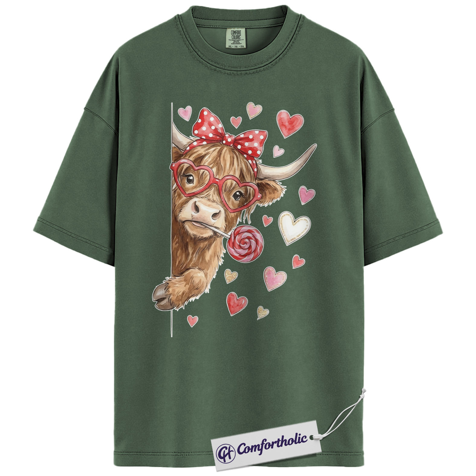 Valentine Highland Cow Shirt, Cute Farm Animal Graphic Tee, Cow Lover Valentine T-Shirt, Valentine’s Day Gift, Comfort Colors Shirt - Image 6