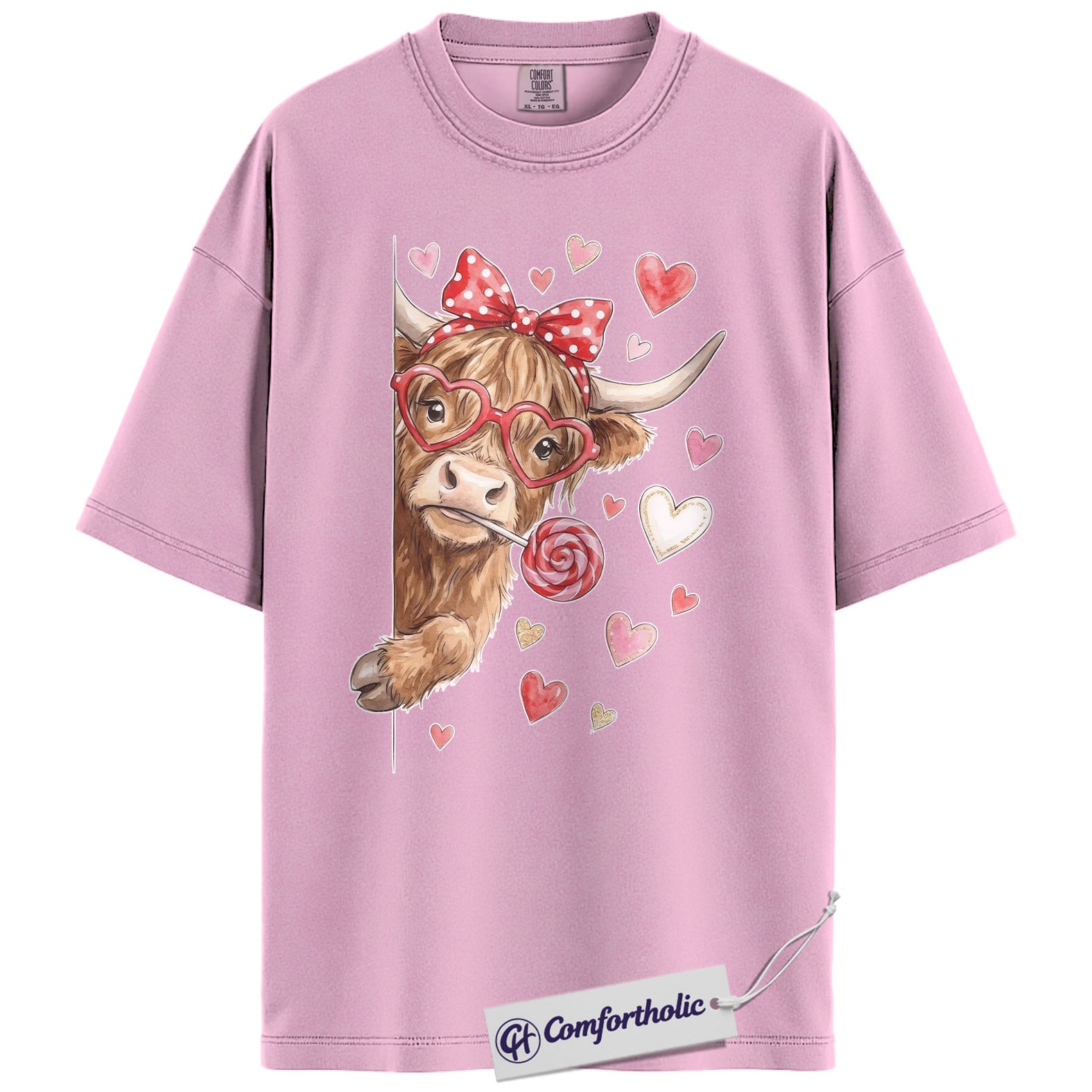 Valentine Highland Cow Shirt, Cute Farm Animal Graphic Tee, Cow Lover Valentine T-Shirt, Valentine’s Day Gift, Comfort Colors Shirt