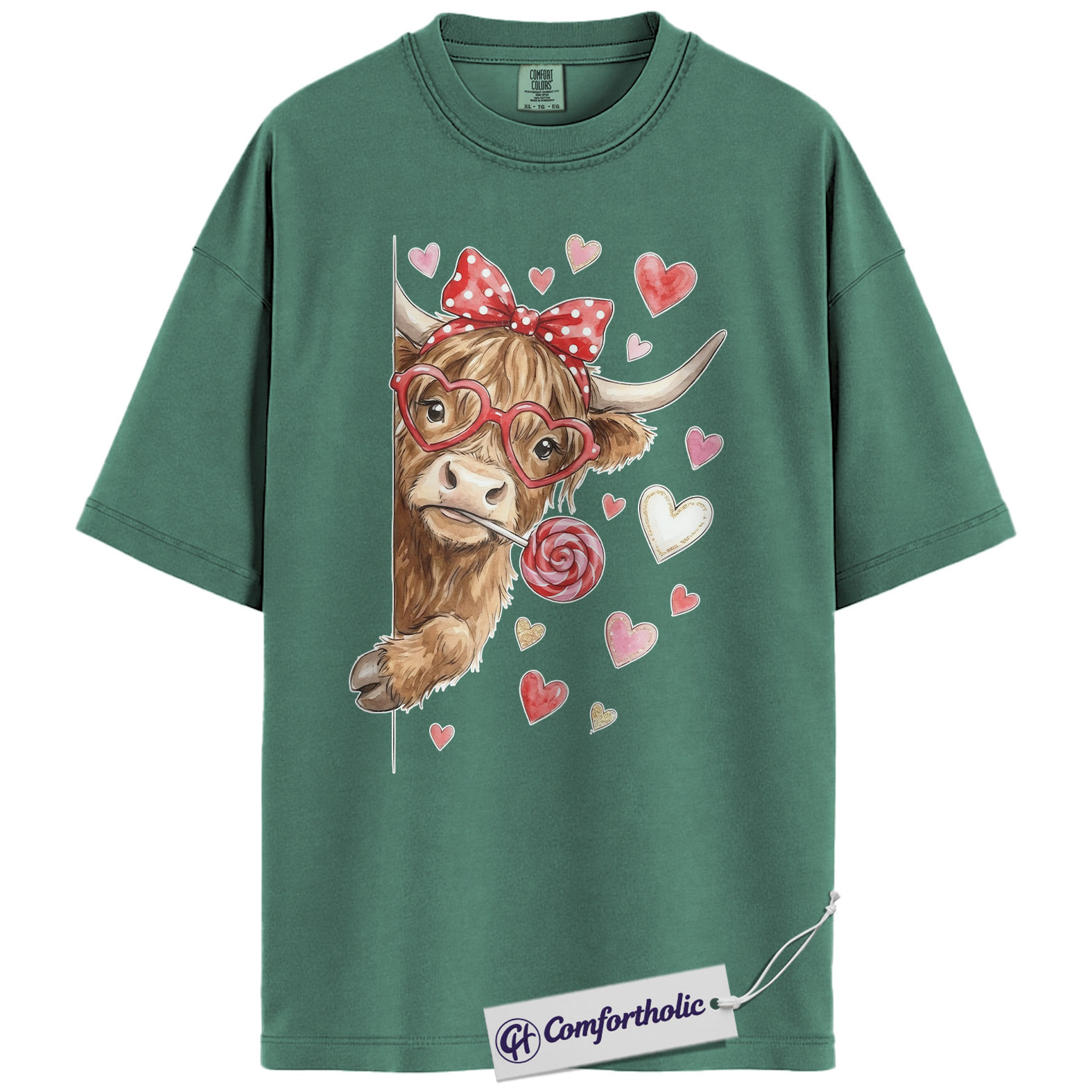 Valentine Highland Cow Shirt, Cute Farm Animal Graphic Tee, Cow Lover Valentine T-Shirt, Valentine’s Day Gift, Comfort Colors Shirt - Image 10