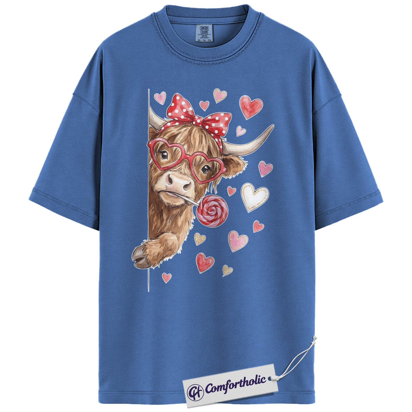 Valentine Highland Cow Shirt, Cute Farm Animal Graphic Tee, Cow Lover Valentine T-Shirt, Valentine’s Day Gift, Comfort Colors Shirt - Image 12