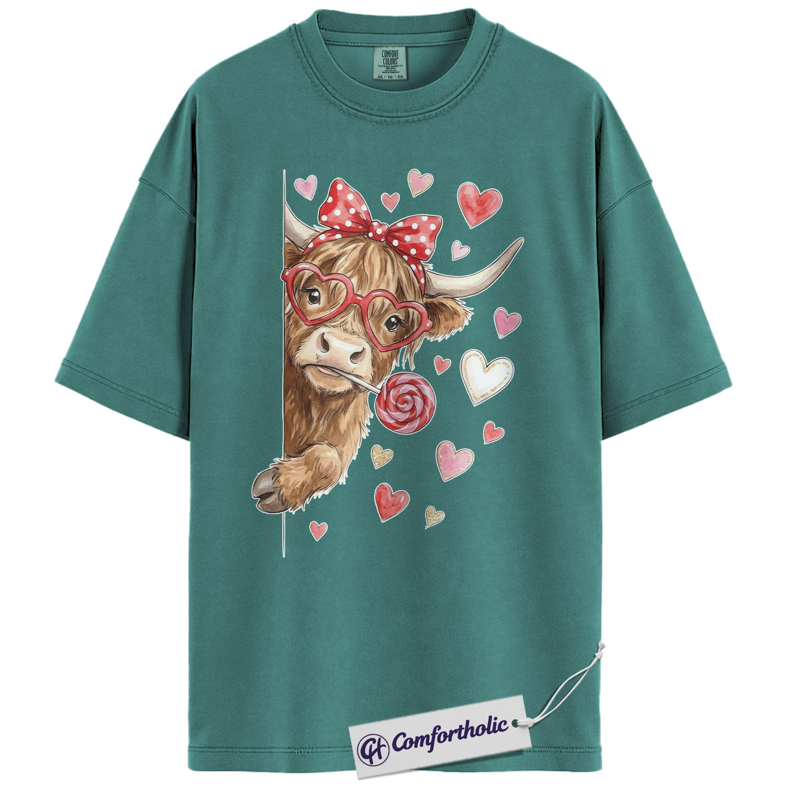 Valentine Highland Cow Shirt, Cute Farm Animal Graphic Tee, Cow Lover Valentine T-Shirt, Valentine’s Day Gift, Comfort Colors Shirt - Image 13