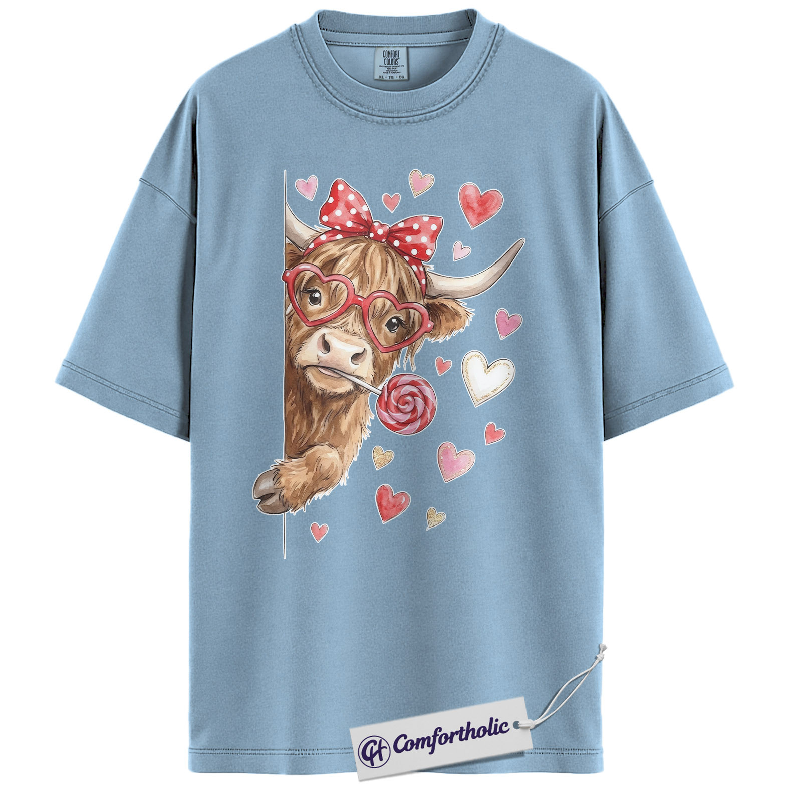Valentine Highland Cow Shirt, Cute Farm Animal Graphic Tee, Cow Lover Valentine T-Shirt, Valentine’s Day Gift, Comfort Colors Shirt - Image 14