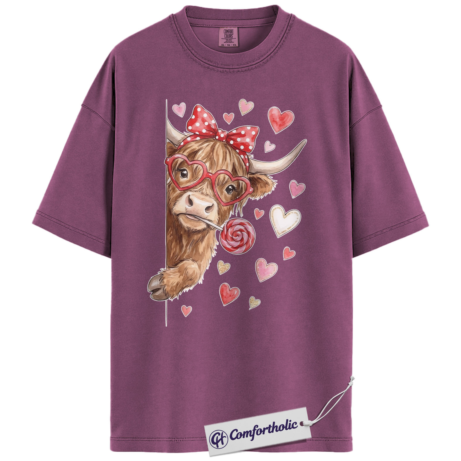 Valentine Highland Cow Shirt, Cute Farm Animal Graphic Tee, Cow Lover Valentine T-Shirt, Valentine’s Day Gift, Comfort Colors Shirt - Image 15