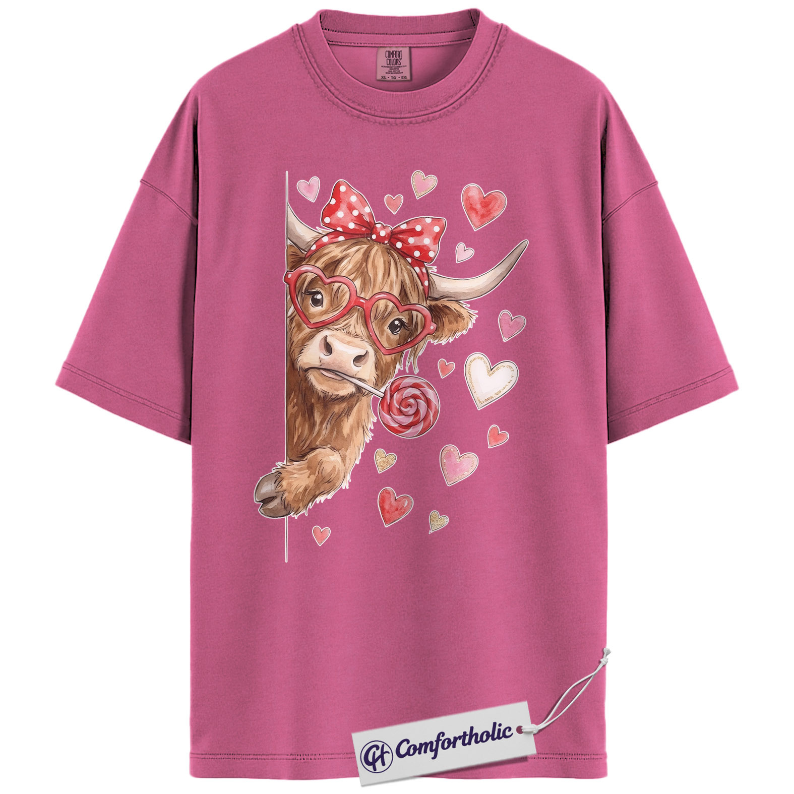 Valentine Highland Cow Shirt, Cute Farm Animal Graphic Tee, Cow Lover Valentine T-Shirt, Valentine’s Day Gift, Comfort Colors Shirt - Image 16