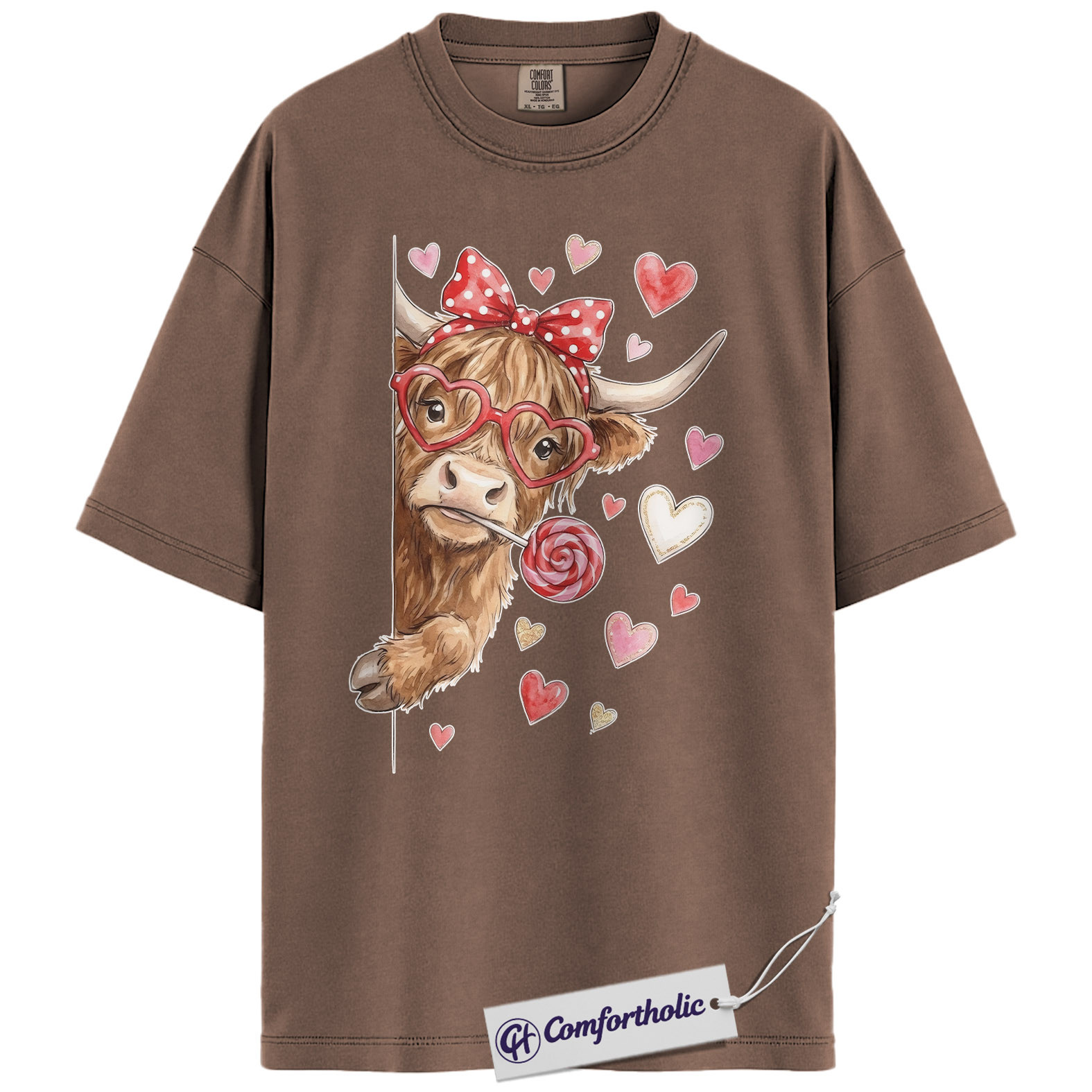 Valentine Highland Cow Shirt, Cute Farm Animal Graphic Tee, Cow Lover Valentine T-Shirt, Valentine’s Day Gift, Comfort Colors Shirt - Image 19