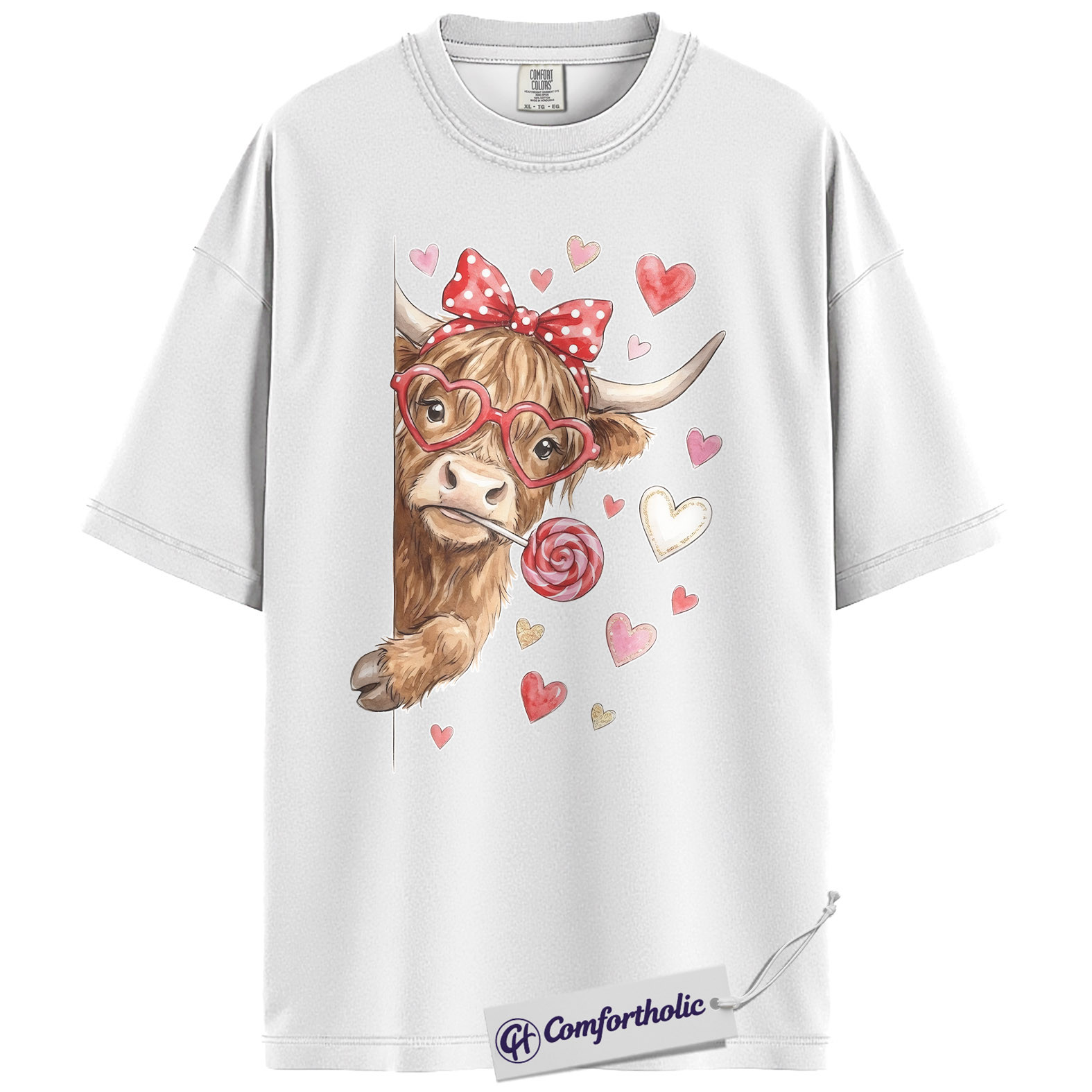 Valentine Highland Cow Shirt, Cute Farm Animal Graphic Tee, Cow Lover Valentine T-Shirt, Valentine’s Day Gift, Comfort Colors Shirt - Image 2