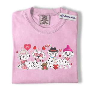 Cute Highland Cow Love Shirt, PinkDalmatian Valentine Shirt, Cute Puppy Love Graphic Tee, Dalmatian Dog Mom T-Shirt, Valentine’s Western Valentine Graphic Tee, Cow Lover Farm Animal T-Shirt, Valentine’s Day Gift for Women & Cowgirls, Comfort Colors Shirt