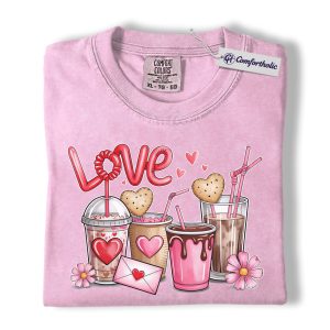 Valentine Coffee Lover Shirt, Cute Pink Iced Coffee Graphic Tee, Coffee Date Valentine T-Shirt, Valentine’s Day Gift, Comfort Colors Shirt