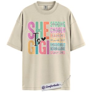 She Is Gigi Shirt, Colorful Christian Grandma Graphic Tee, Bible Verse Faith T-Shirt, Mother’s Day Gift for Gigi, Comfort Colors Shirt
