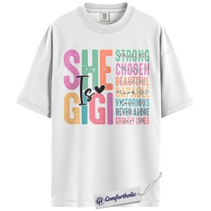 Alternative view of She Is Gigi Shirt, Colorful Christian Grandma Graphic Tee, Bible Verse Faith T-Shirt, Mother’s Day Gift for Gigi, Comfort Colors Shirt