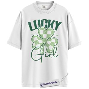 Alternative view of Lucky Girl St Patrick’s Day Shirt, Cute Shamrock Graphic Tee, Irish Clover Lucky T-Shirt, St Patrick’s Day Gift for Women, Comfort Colors Shirt