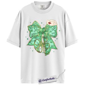 Alternative view of Lucky Nurse Bow Shirt, St Patrick’s Day Shamrock Graphic Tee, Nurse St Paddy’s Day T-Shirt, Funny Gift for Nurses & RNs, Comfort Colors Shirt