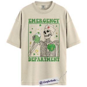 Emergency Department Nurse Shirt, St Patrick’s Day Skeleton Graphic Tee, Funny ER Nurse T-Shirt, Gift for Nurses & RNs, Comfort Colors Shirt