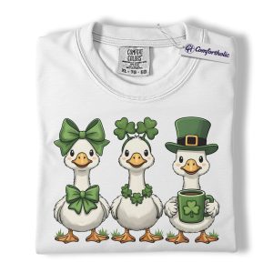 Alternative view of St Patrick’s Day Duck Shirt, Cute Shamrock Farm Animal Graphic Tee, Funny Irish Duck Lover T-Shirt, Gift for Duck Moms, Comfort Colors Shirt