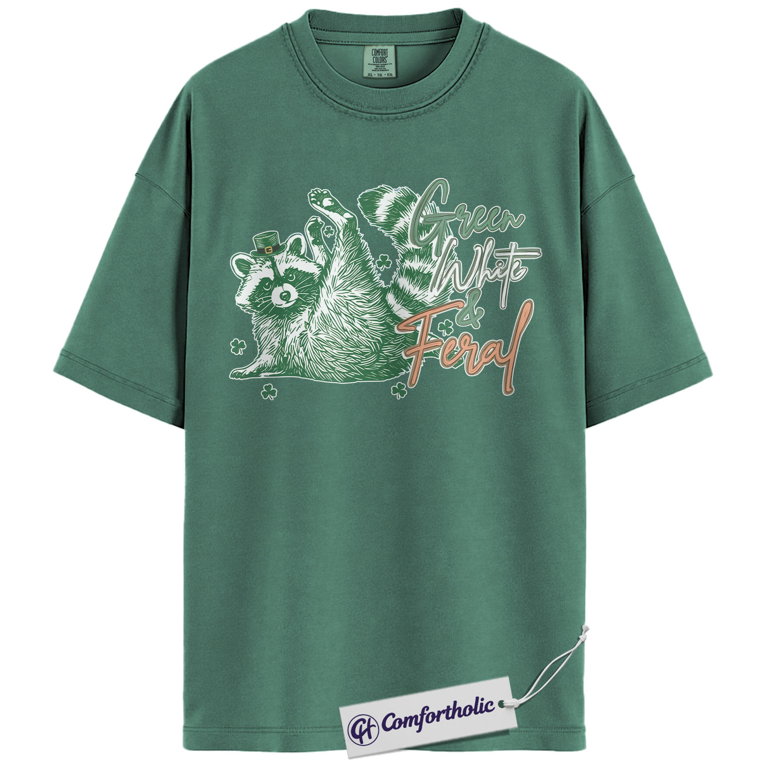 Green White & Feral Raccoon Shirt, Funny St Patrick’s Day Graphic Tee, Irish Raccoon Lover T-Shirt, St Paddy’s Day Gift for Animal Lovers, Comfort Colors Shirt - Image 10