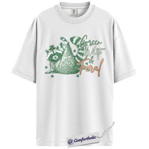Alternative view of Green White & Feral Raccoon Shirt, Funny St Patrick’s Day Graphic Tee, Irish Raccoon Lover T-Shirt, St Paddy’s Day Gift for Animal Lovers, Comfort Colors Shirt