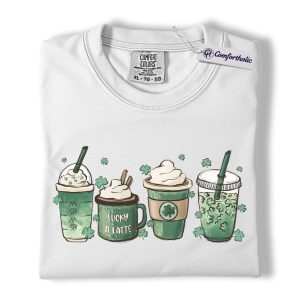 Alternative view of Lucky A Latte Shirt, St Patricks Day Coffee Graphic Tee, Barista & Coffee Lover T-Shirt, Funny Gift for Coffee Lovers, Comfort Colors Shirt