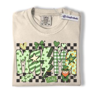 St Patrick’s Day Mama Shirt, Cute Checkered Shamrock Graphic Tee, Lucky Irish Mom T-Shirt, St Paddy’s Day Gift for Mom, Comfort Colors Shirt