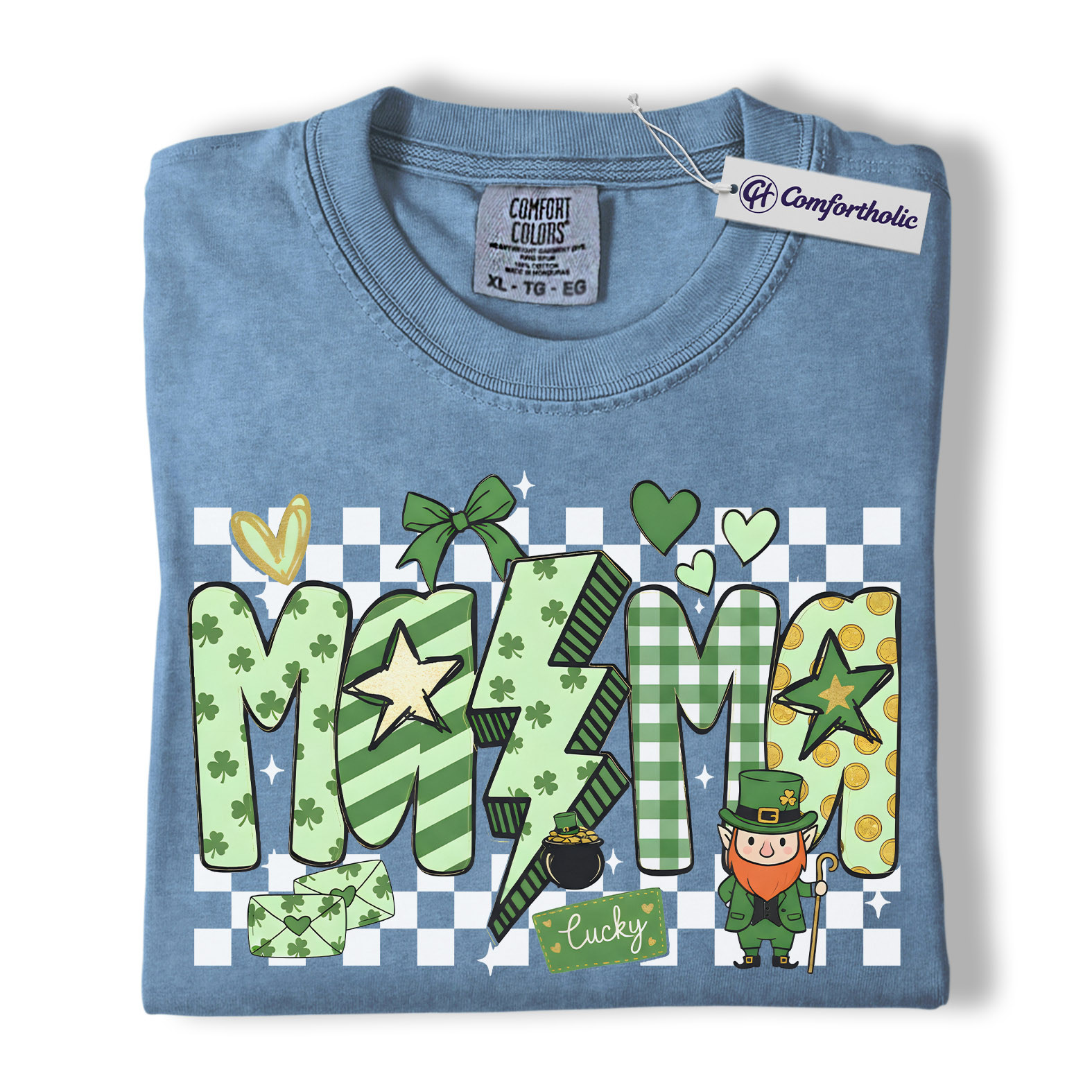 St Patrick’s Day Mama Shirt, Cute Checkered Shamrock Graphic Tee, Lucky Irish Mom T-Shirt, St Paddy’s Day Gift for Mom, Comfort Colors Shirt - Image 17