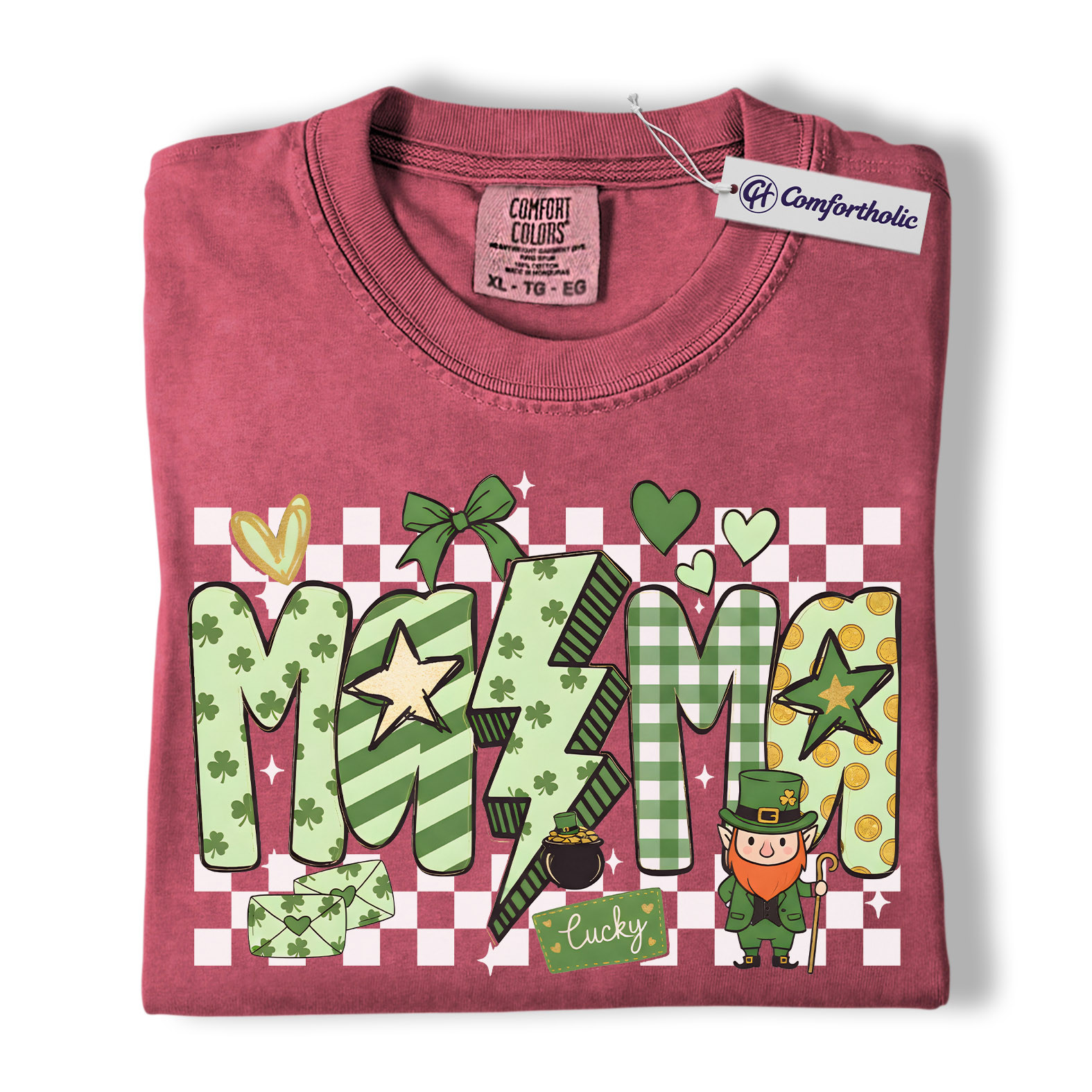 St Patrick’s Day Mama Shirt, Cute Checkered Shamrock Graphic Tee, Lucky Irish Mom T-Shirt, St Paddy’s Day Gift for Mom, Comfort Colors Shirt - Image 18