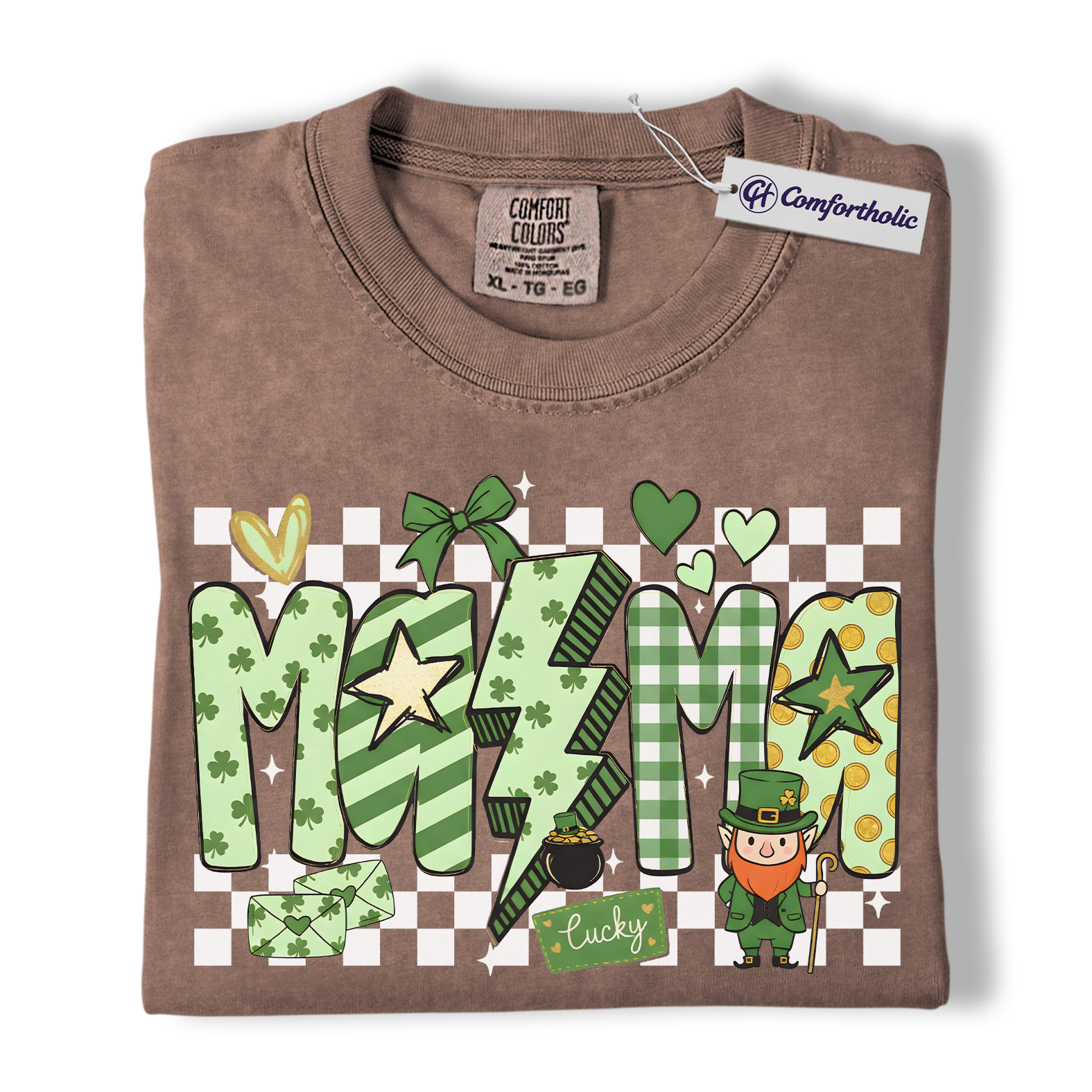 St Patrick’s Day Mama Shirt, Cute Checkered Shamrock Graphic Tee, Lucky Irish Mom T-Shirt, St Paddy’s Day Gift for Mom, Comfort Colors Shirt - Image 19
