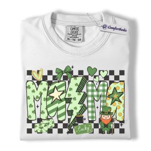 Alternative view of St Patrick’s Day Mama Shirt, Cute Checkered Shamrock Graphic Tee, Lucky Irish Mom T-Shirt, St Paddy’s Day Gift for Mom, Comfort Colors Shirt