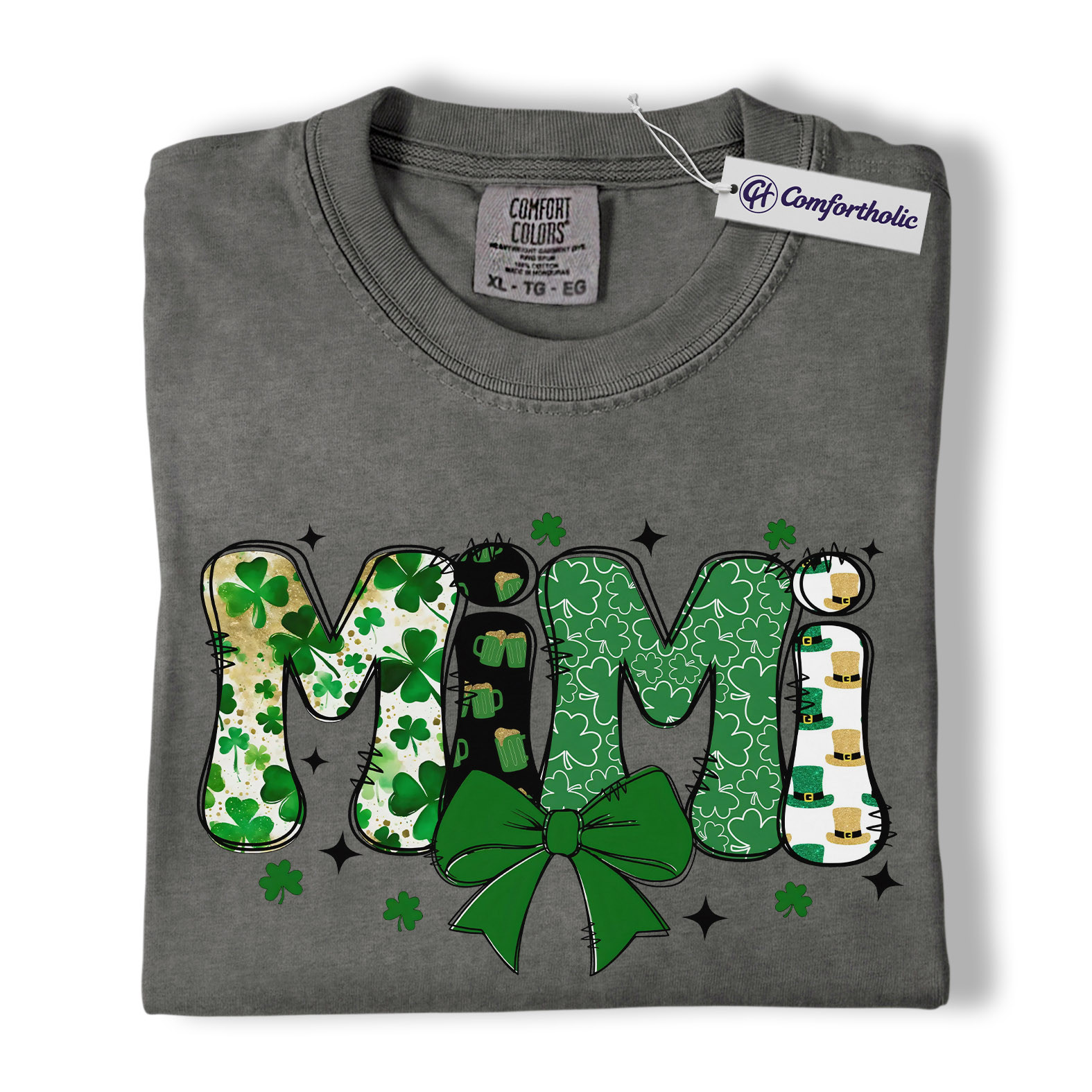 St Patrick’s Day Mimi Shirt, Cute Shamrock Bow Graphic Tee, Irish Grandma Lucky T-Shirt, St Paddy’s Day Gift for Mimi, Comfort Colors Shirt - Image 4