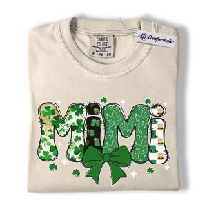 St Patrick’s Day Mimi Shirt, Cute Shamrock Bow Graphic Tee, Irish Grandma Lucky T-Shirt, St Paddy’s Day Gift for Mimi, Comfort Colors Shirt