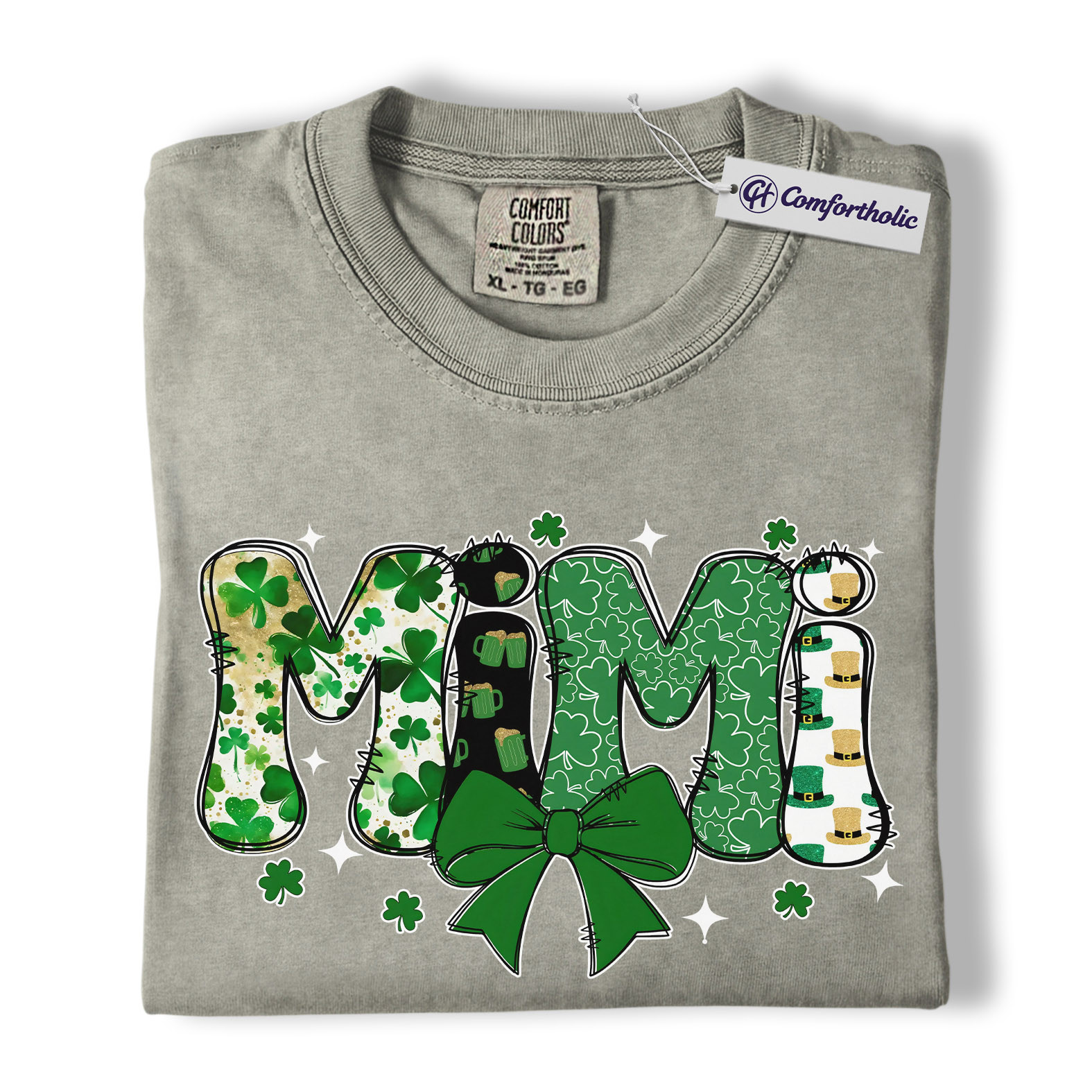 St Patrick’s Day Mimi Shirt, Cute Shamrock Bow Graphic Tee, Irish Grandma Lucky T-Shirt, St Paddy’s Day Gift for Mimi, Comfort Colors Shirt - Image 6