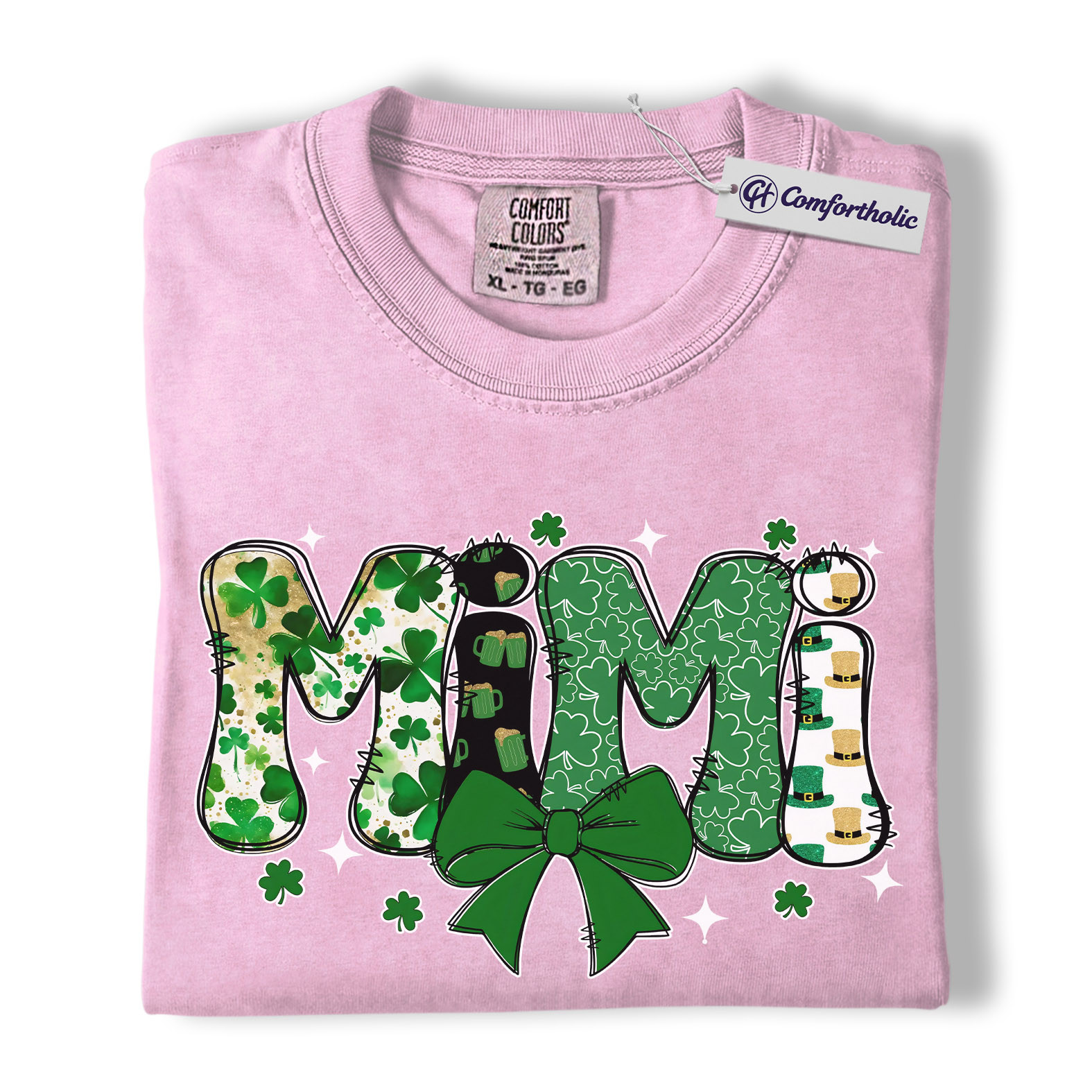 St Patrick’s Day Mimi Shirt, Cute Shamrock Bow Graphic Tee, Irish Grandma Lucky T-Shirt, St Paddy’s Day Gift for Mimi, Comfort Colors Shirt - Image 8