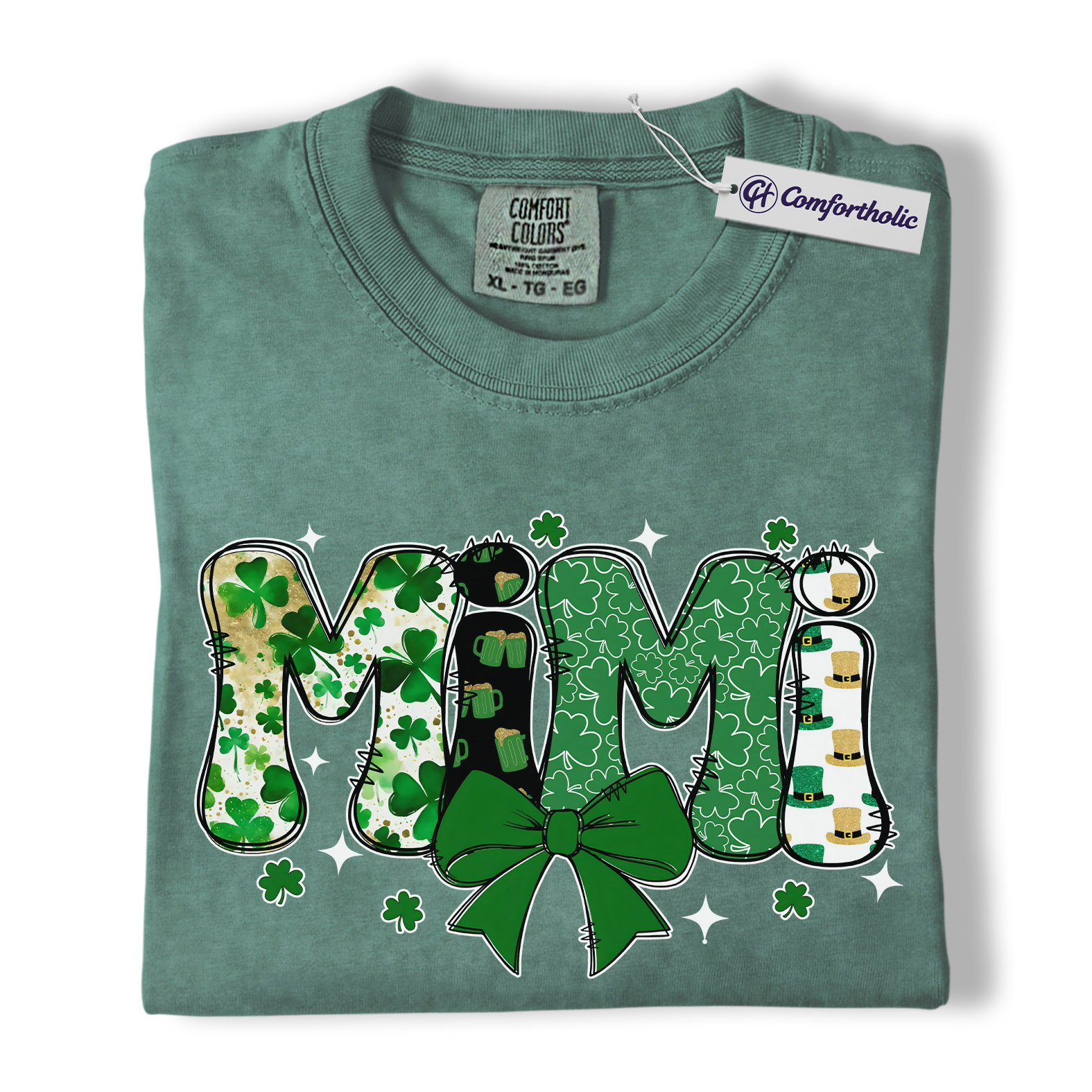St Patrick’s Day Mimi Shirt, Cute Shamrock Bow Graphic Tee, Irish Grandma Lucky T-Shirt, St Paddy’s Day Gift for Mimi, Comfort Colors Shirt - Image 10