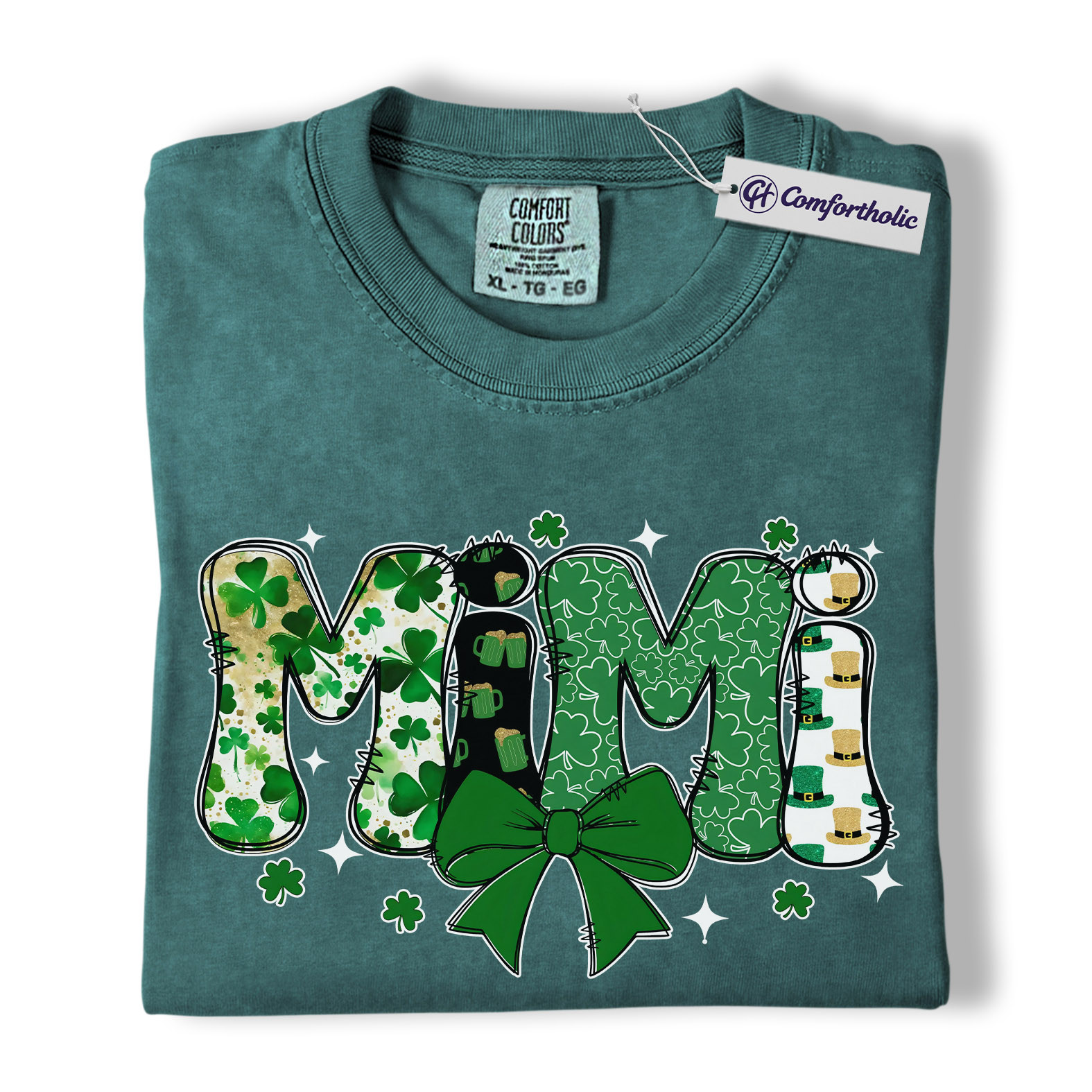 St Patrick’s Day Mimi Shirt, Cute Shamrock Bow Graphic Tee, Irish Grandma Lucky T-Shirt, St Paddy’s Day Gift for Mimi, Comfort Colors Shirt - Image 11
