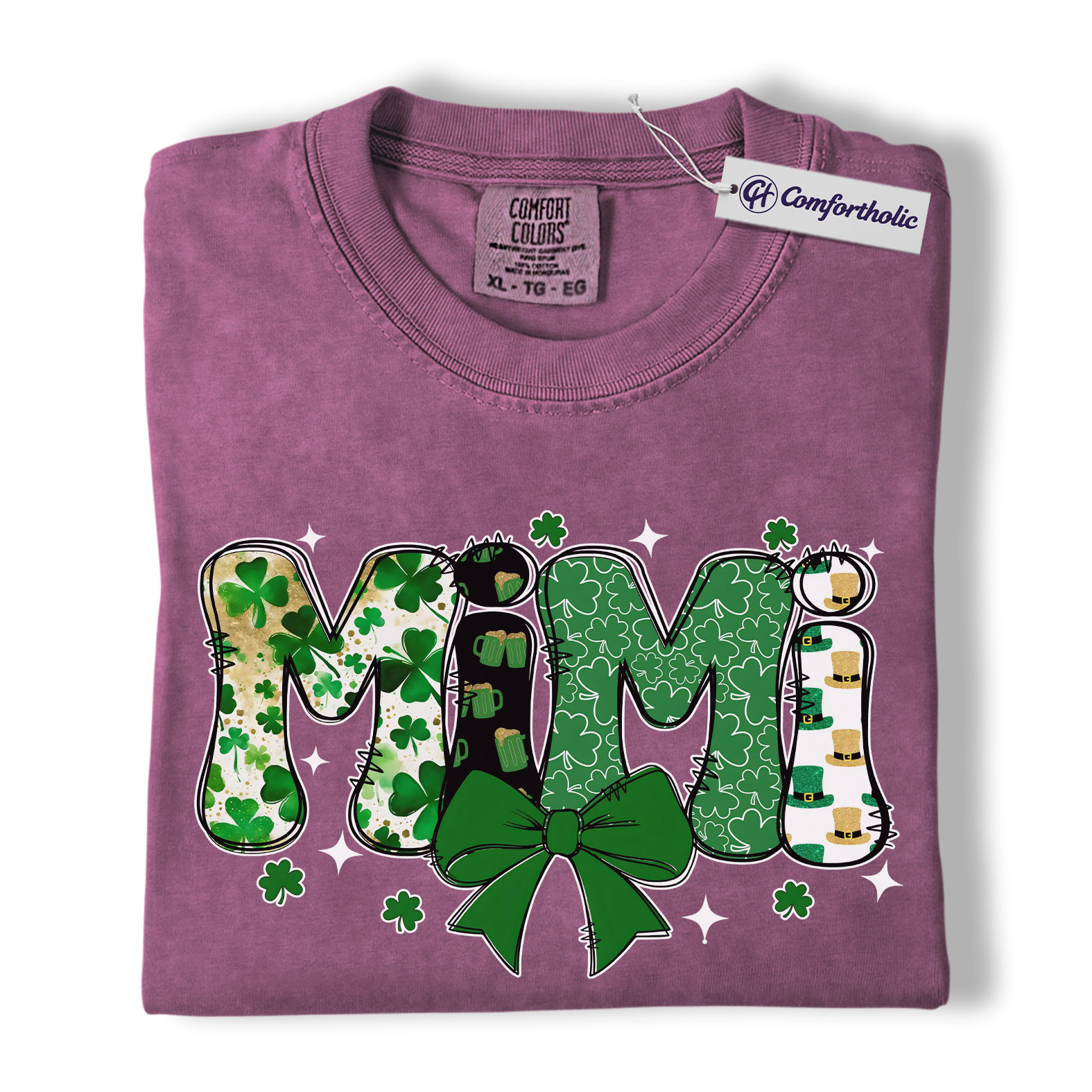 St Patrick’s Day Mimi Shirt, Cute Shamrock Bow Graphic Tee, Irish Grandma Lucky T-Shirt, St Paddy’s Day Gift for Mimi, Comfort Colors Shirt - Image 15