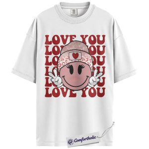 Alternative view of Love You Valentine Shirt, Cute Smiley Heart Graphic Tee, Retro Love Aesthetic T-Shirt, Valentine’s Day Gift for Her, Comfort Colors Shirt