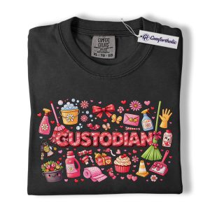 Custodian Valentine Shirt, Cute Cleaning Supplies Graphic Tee, School Custodian Appreciation T-Shirt, Valentine’s Day Gift for Custodians, Comfort Colors Shirt