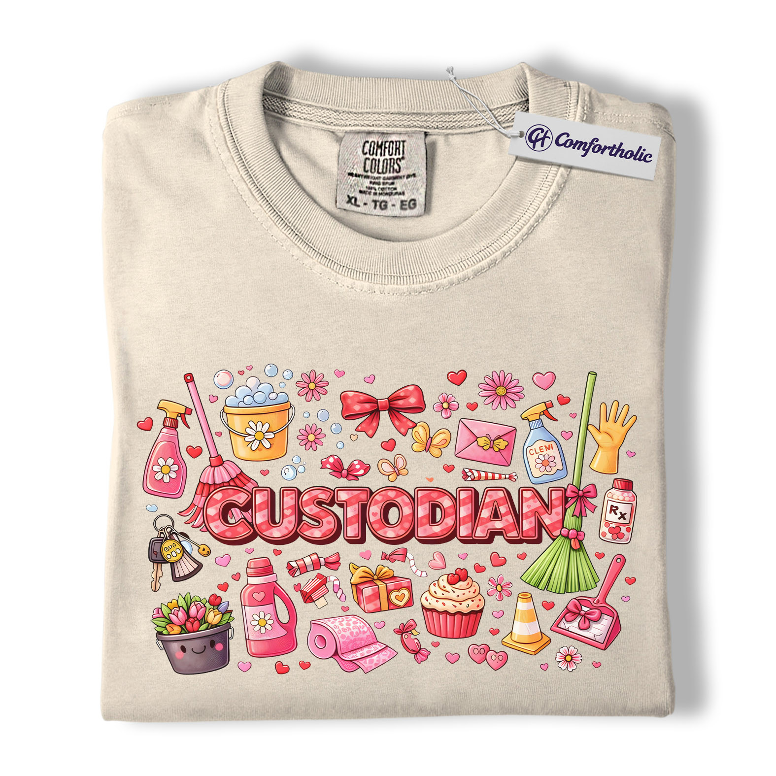 Custodian Valentine Shirt, Cute Cleaning Supplies Graphic Tee, School Custodian Appreciation T-Shirt, Valentine’s Day Gift for Custodians, Comfort Colors Shirt - Image 4