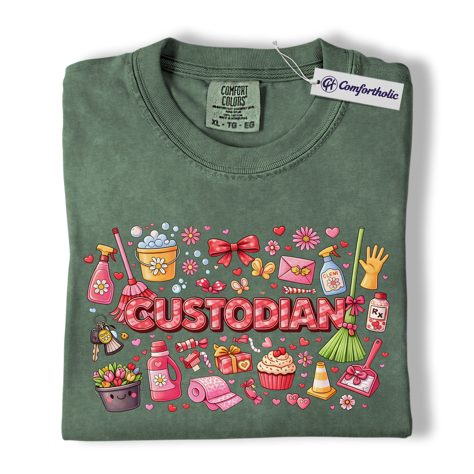 Custodian Valentine Shirt, Cute Cleaning Supplies Graphic Tee, School Custodian Appreciation T-Shirt, Valentine’s Day Gift for Custodians, Comfort Colors Shirt - Image 5