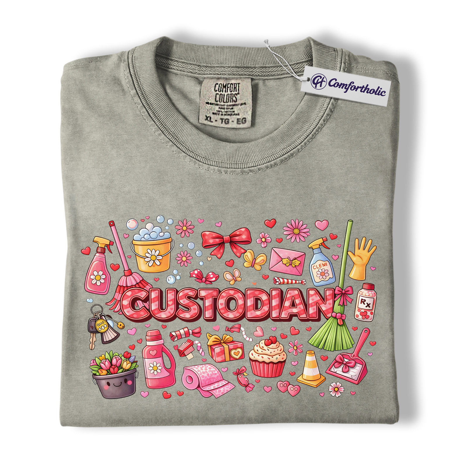 Custodian Valentine Shirt, Cute Cleaning Supplies Graphic Tee, School Custodian Appreciation T-Shirt, Valentine’s Day Gift for Custodians, Comfort Colors Shirt - Image 6