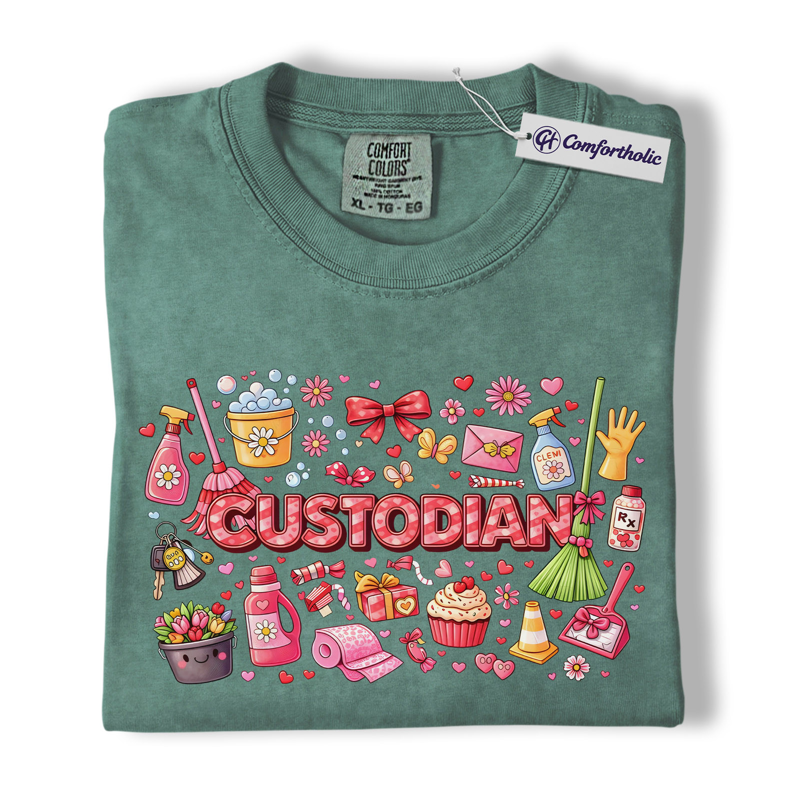 Custodian Valentine Shirt, Cute Cleaning Supplies Graphic Tee, School Custodian Appreciation T-Shirt, Valentine’s Day Gift for Custodians, Comfort Colors Shirt - Image 10