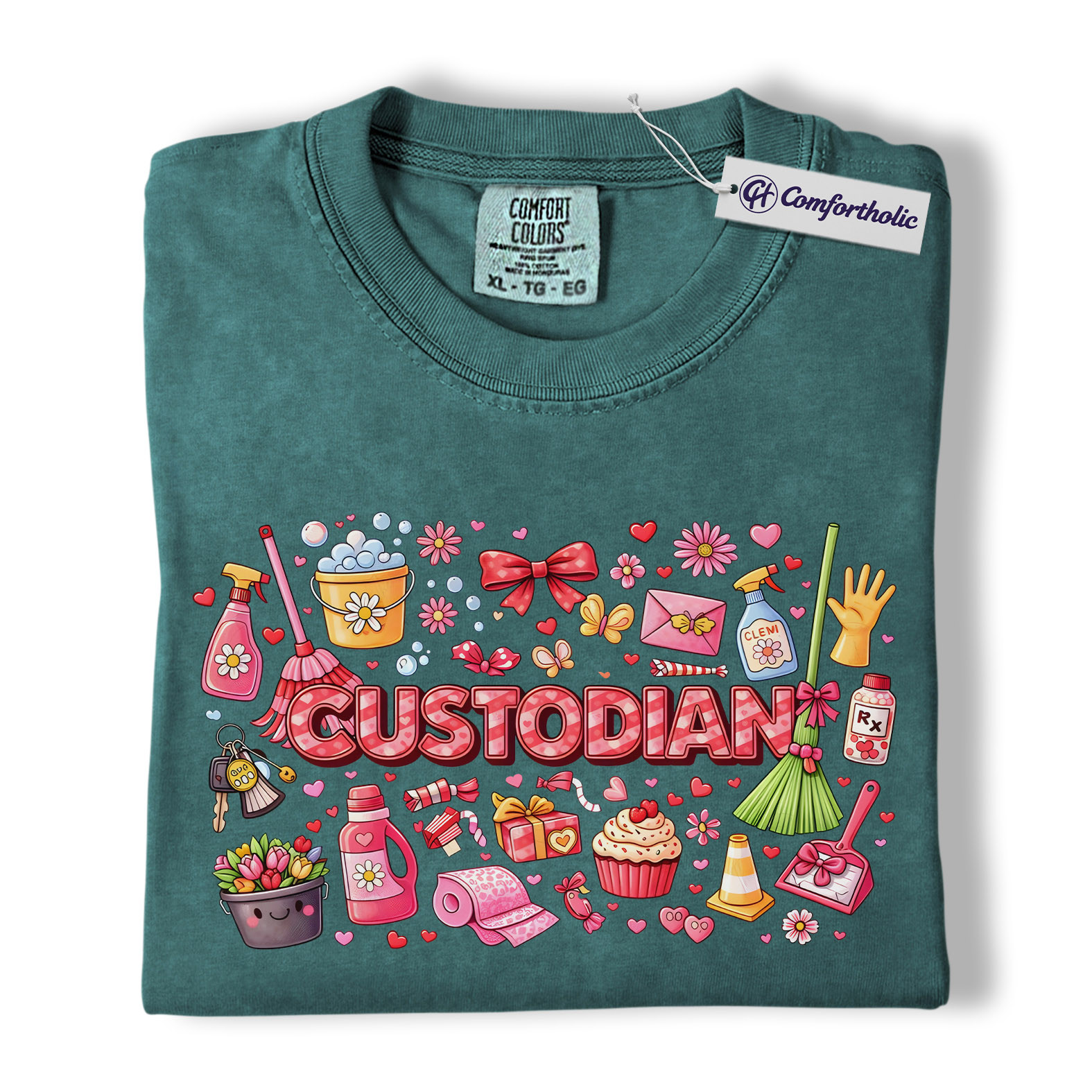 Custodian Valentine Shirt, Cute Cleaning Supplies Graphic Tee, School Custodian Appreciation T-Shirt, Valentine’s Day Gift for Custodians, Comfort Colors Shirt - Image 11