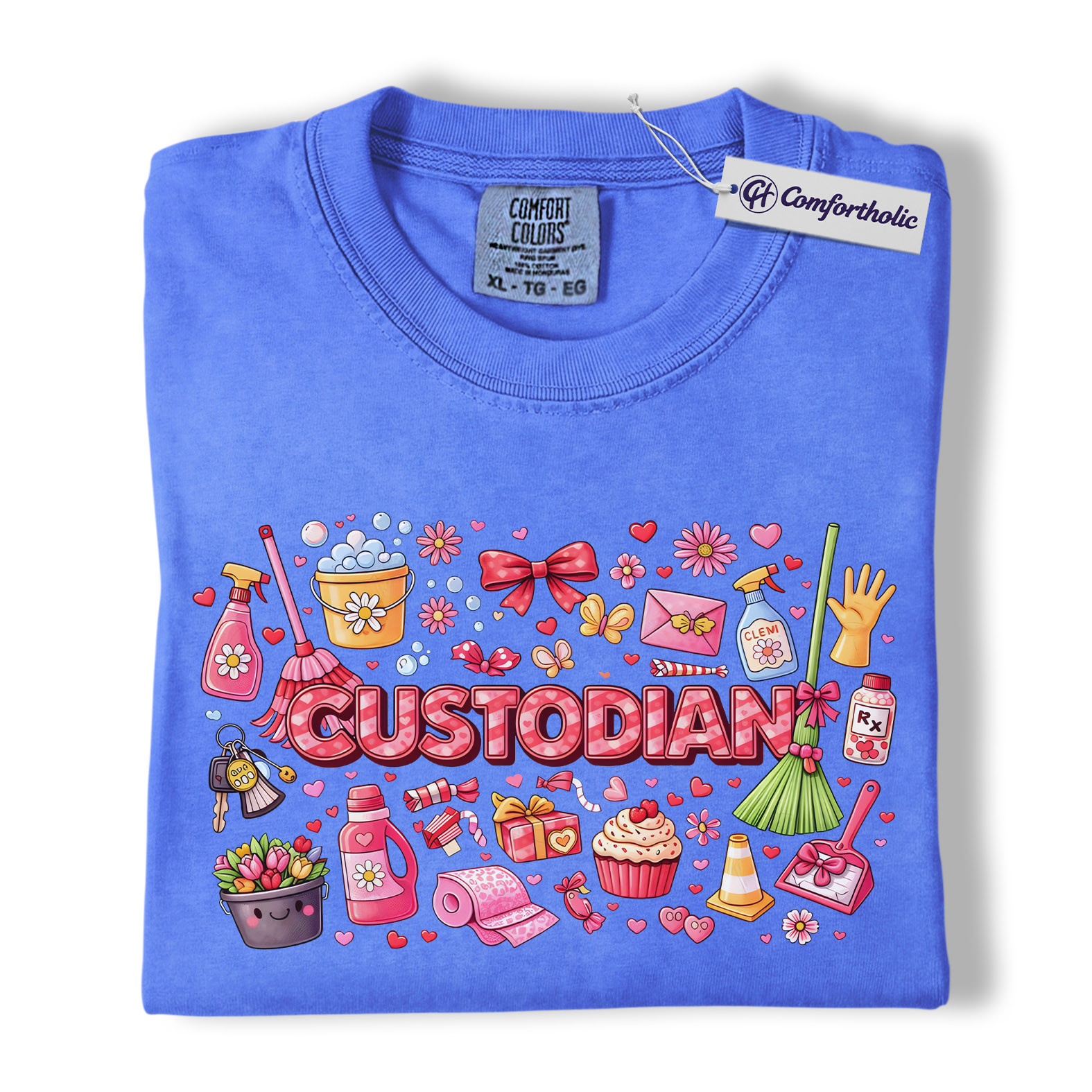 Custodian Valentine Shirt, Cute Cleaning Supplies Graphic Tee, School Custodian Appreciation T-Shirt, Valentine’s Day Gift for Custodians, Comfort Colors Shirt - Image 12